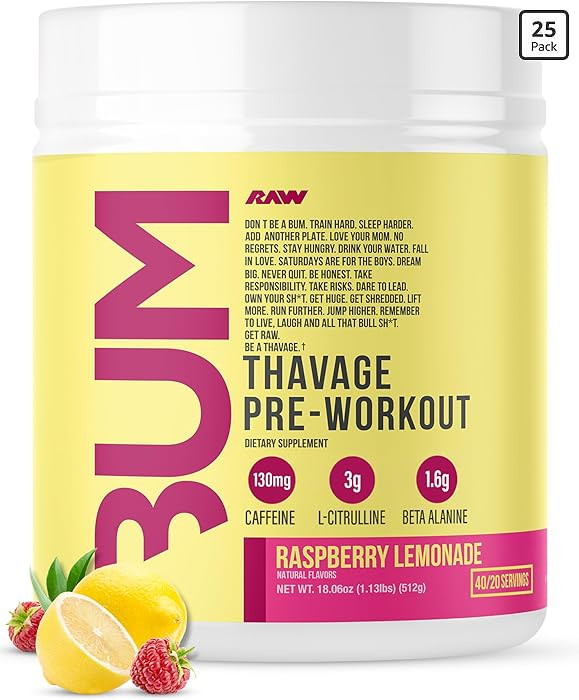 RAW Pre Workout Powder, Thavage (Raspberry Lemonade) - Chris Bumstead Sports Nutrition Supplement... | Amazon (US)