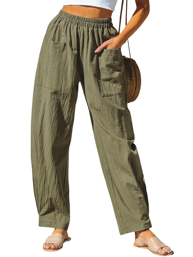 CUPSHE Women Pants Patch Pocket Tapered Leg Elastic Waist Long Pant Casual Beach | Amazon (US)