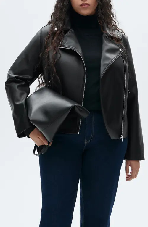 MANGO Faux Leather Moto Jacket in Black at Nordstrom, Size Small | Nordstrom