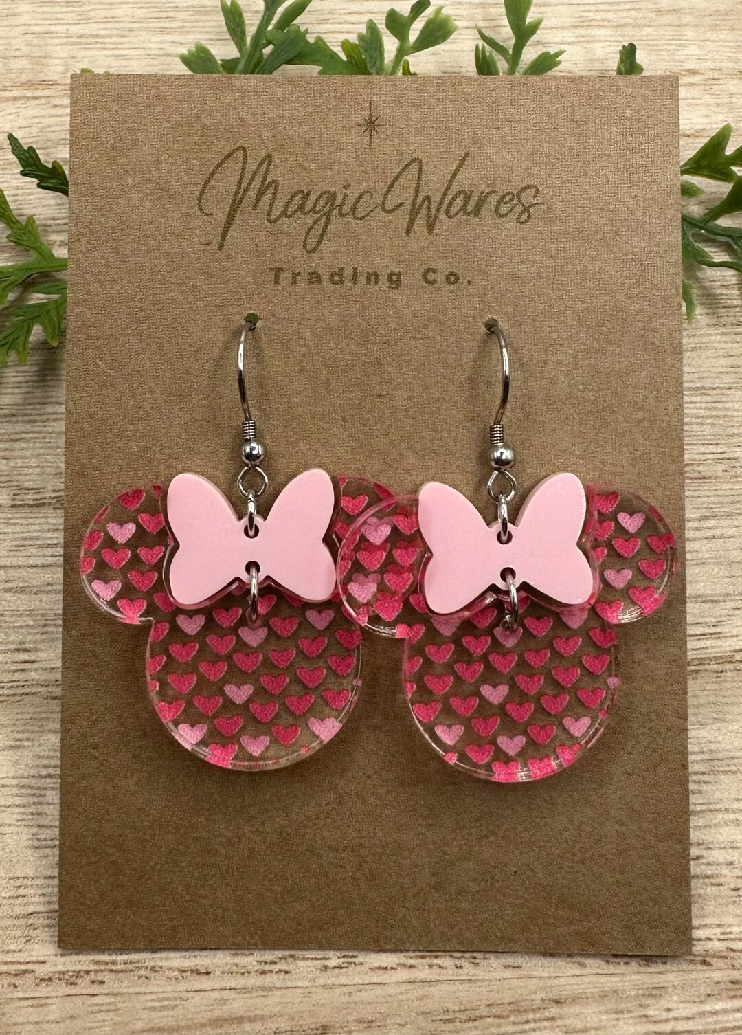 Sweetheart Minnie, Pink Acrylic Minnie Bow Dangle, Laser Cut Hearts Pattern Acrylic Earrings, Han... | Etsy (US)
