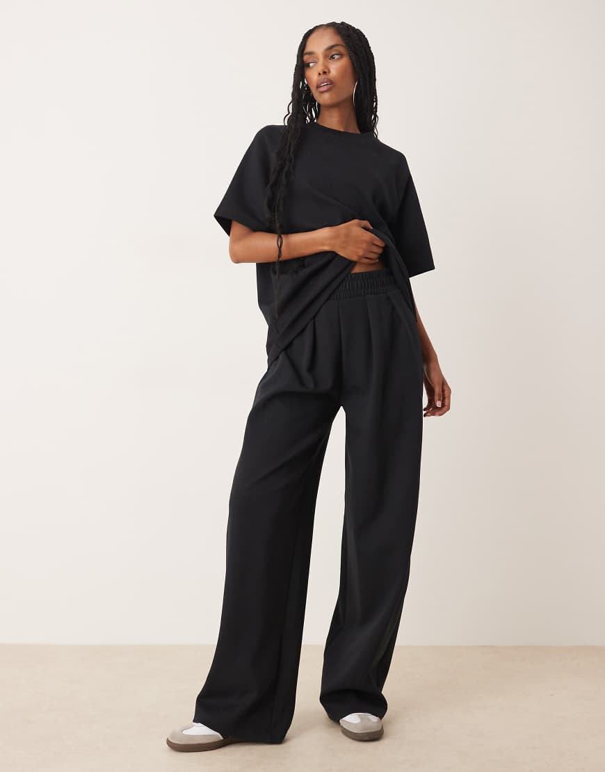 ASOS DESIGN interlock super wide leg trouser in black | ASOS (Global)