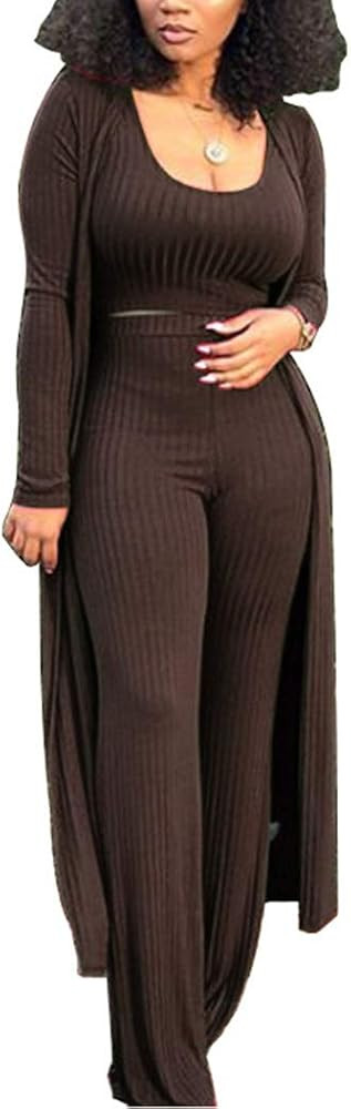 Women's Tracksuit Winter Autumn Knitted Long-sleeved Blazer Coat Tank Long Pants Three Piece Sets... | Amazon (US)