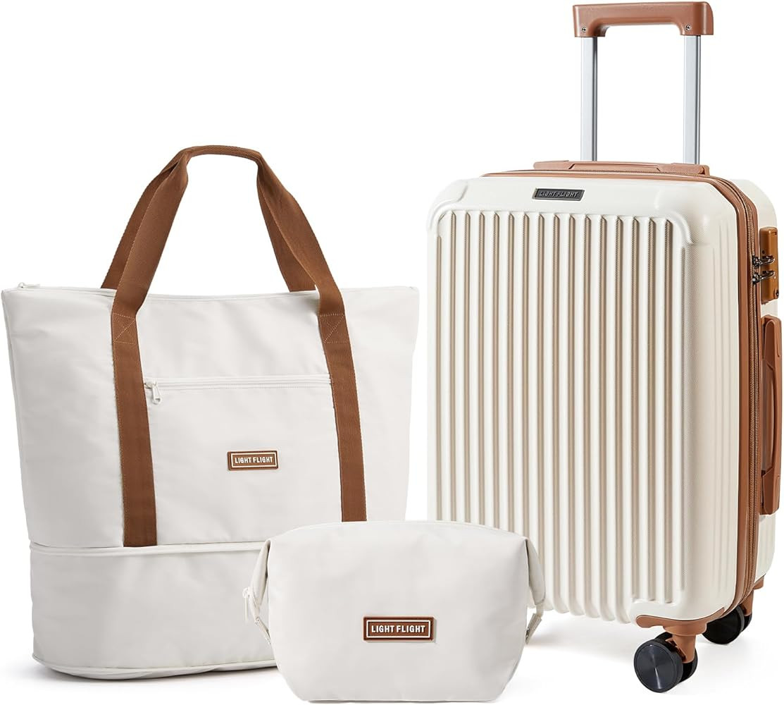 LIGHT FLIGHT 3-Piece Luggage Sets, Expandable Carry On Luggage 22x14x9 Airline Approved, Hardside... | Amazon (US)