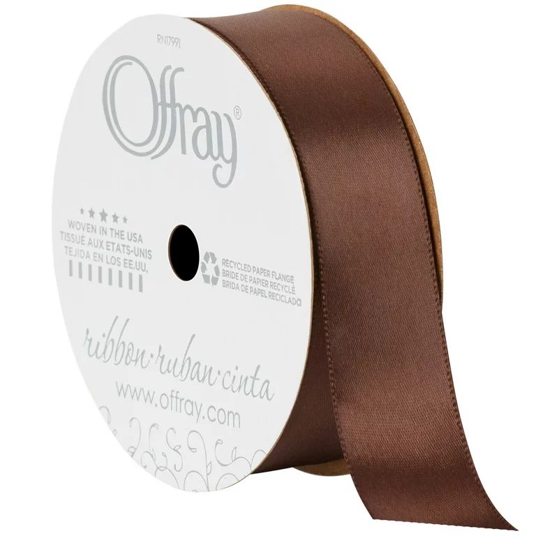 Offray Ribbon, Brown 7/8 inch Single Face Satin Polyester Ribbon, 18 feet | Walmart (US)