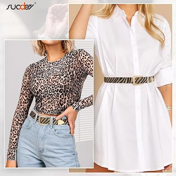 SUOSDEY Women's Leather Belts for Jeans Pants, Vintage Western Belt with Gold/Silver Buckle | Amazon (US)