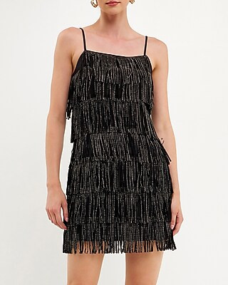 Endless Rose Embellished Suede Fringe Mini Dress | Express