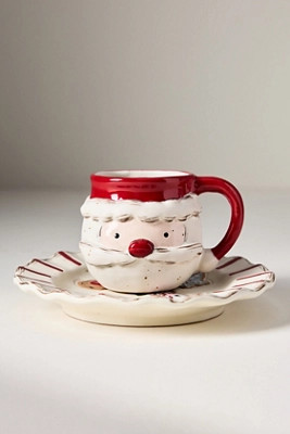 Milk and Cookies Santa Stoneware Cup & Saucer | Anthropologie (US)