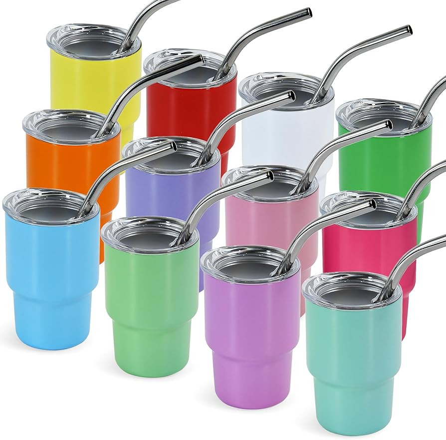 3 oz Mini Tumbler Shot Glass with Straw and Lid 12 Pcs Sublimation Shot Glasses Tumblers Stainles... | Amazon (US)