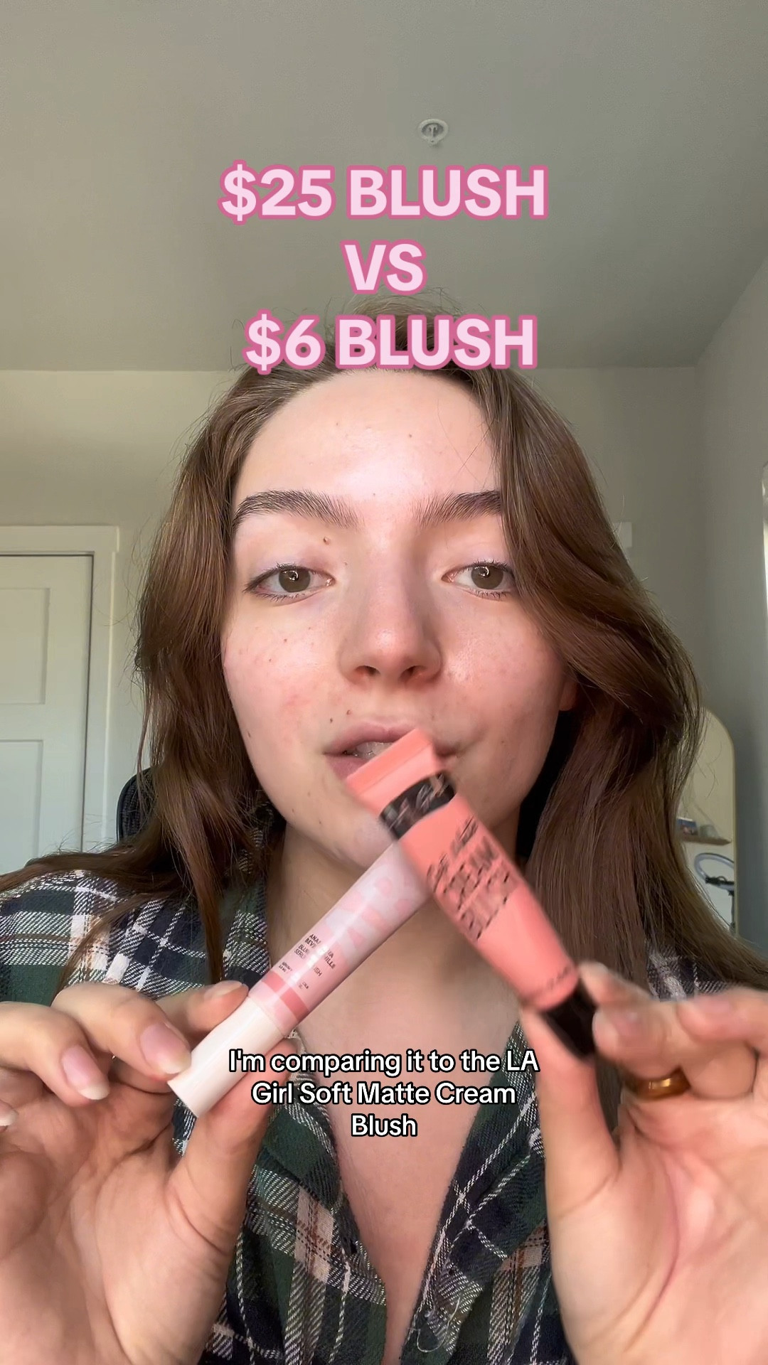 ❓Which side do you like best❓Comment below! 👇🏼

While the ABH blurring serum blush does have niacinamide in it, I’m not sure that’s worth it for just the cheeks. Id rather use my elf gripping primer with niacinamide for $10 all over the face than pay $25. It is a great, non patchy blush that blends beautiful.. but it’s not competitive with the drugstore. 

For sunkissed makeup that’s affordable AND effective, I’m sticking with my LA girl matte cream blush… plus it has more shades 🤭 I still think it’s one of the best affordable blushes in 2024, especially for oily skin. 

Don’t believe me yet? FULL day wear test of the new Abh blurring serum blush coming soon! 

If youre looking for easy makeup tutorials, product reviews, everyday makeup ideas, skincare, or affordable makeup youve found the right place 🫶🏼  

My goal is always to use what we already have, keep it simple and approachable, and ON BUDGET, while expressing our creativity and feeling CUTE doing it ☺️ 

Using:
- @abh blurring serum blush in shade guava 
- @ la girl soft matte cream blush in shade rosebud   

#beauty #beautywithphia #makeup #naturalmakeup #softglam #beginnermakeup #settingspray #makeuphacks #makeuptutorial 