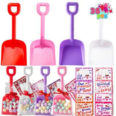 Syncfun 36 PCS Valentine Plastic Shovels Toy With Love Tags Gifts Cards, Pink Red White Plastic Sand Shovels, Valentine's Party Favor, Valentine's Cla | SHEIN
