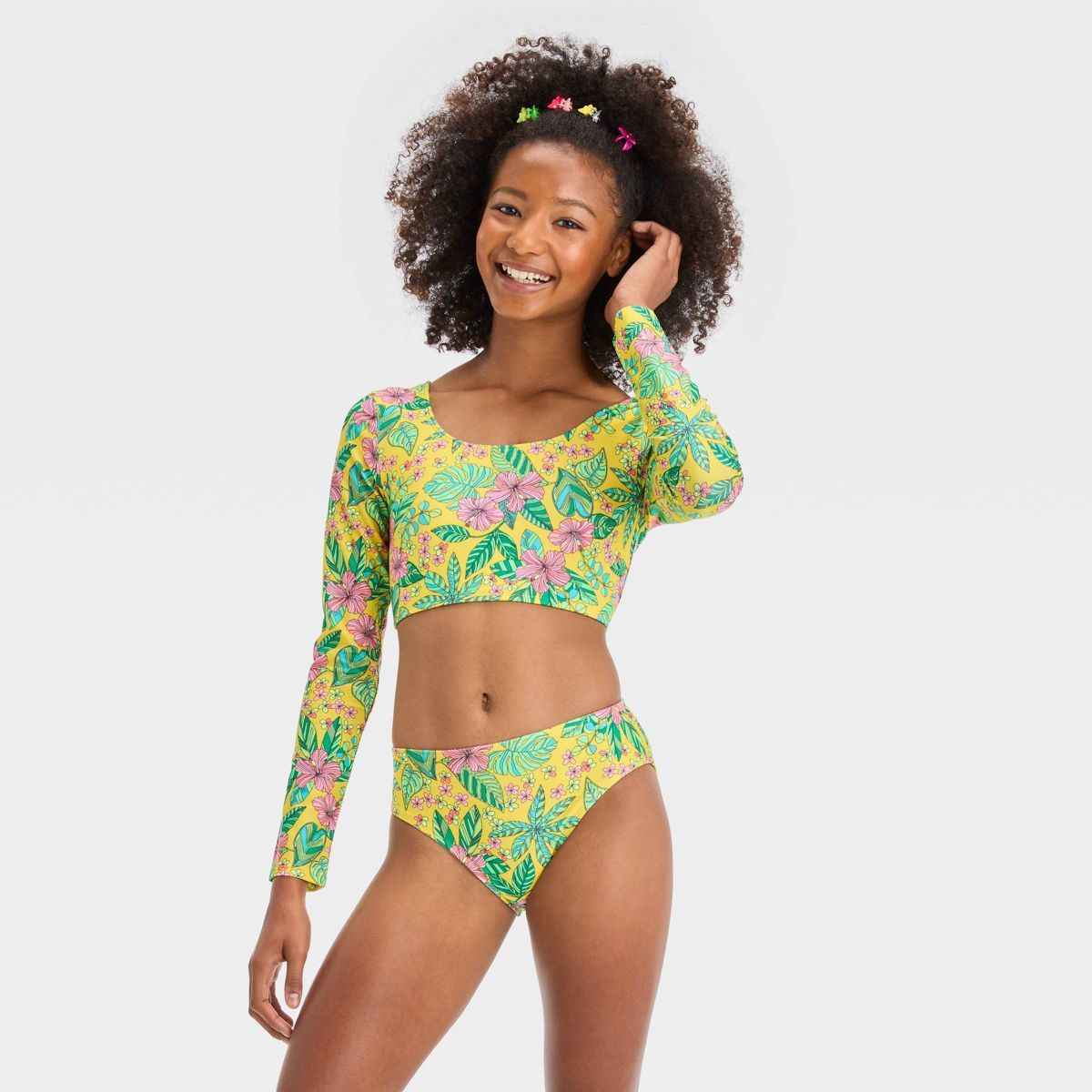 Girls' Tropics Utopia Floral Printed Rash Guard Set - art class™ | Target