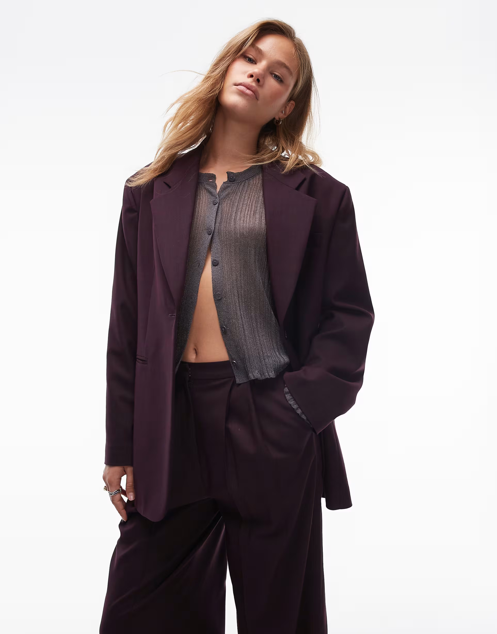 Topshop blazer in burgundy - part of a set | ASOS (Global)