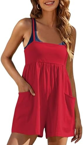 Womens Summer Strappy Romper - Adjustable Strap Hot Shot Overalls with Pockets for Casual Beach V... | Amazon (US)