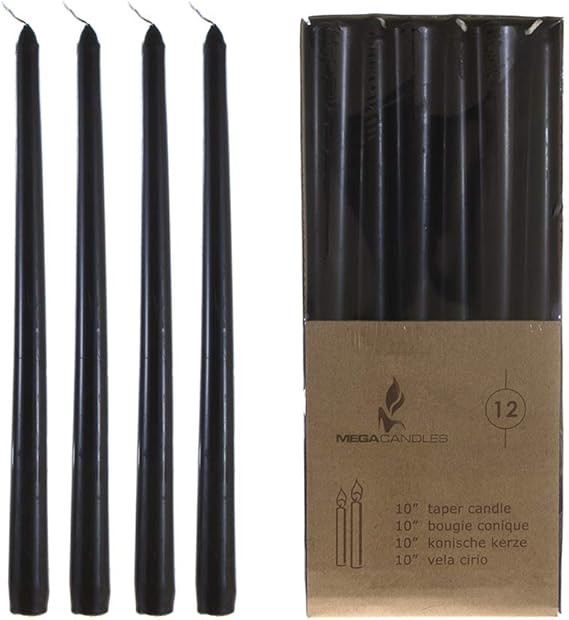 Mega Candles 12 pcs Unscented Black Taper Candle, Hand Poured Wax Candles 10 Inch x 7/8 Inch, Hom... | Amazon (US)