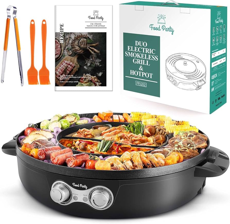 Food Party DUO Electric Smokeless Grill and Hot Pot, With Separable Cooking Plate, Deluxe Combo o... | Amazon (US)
