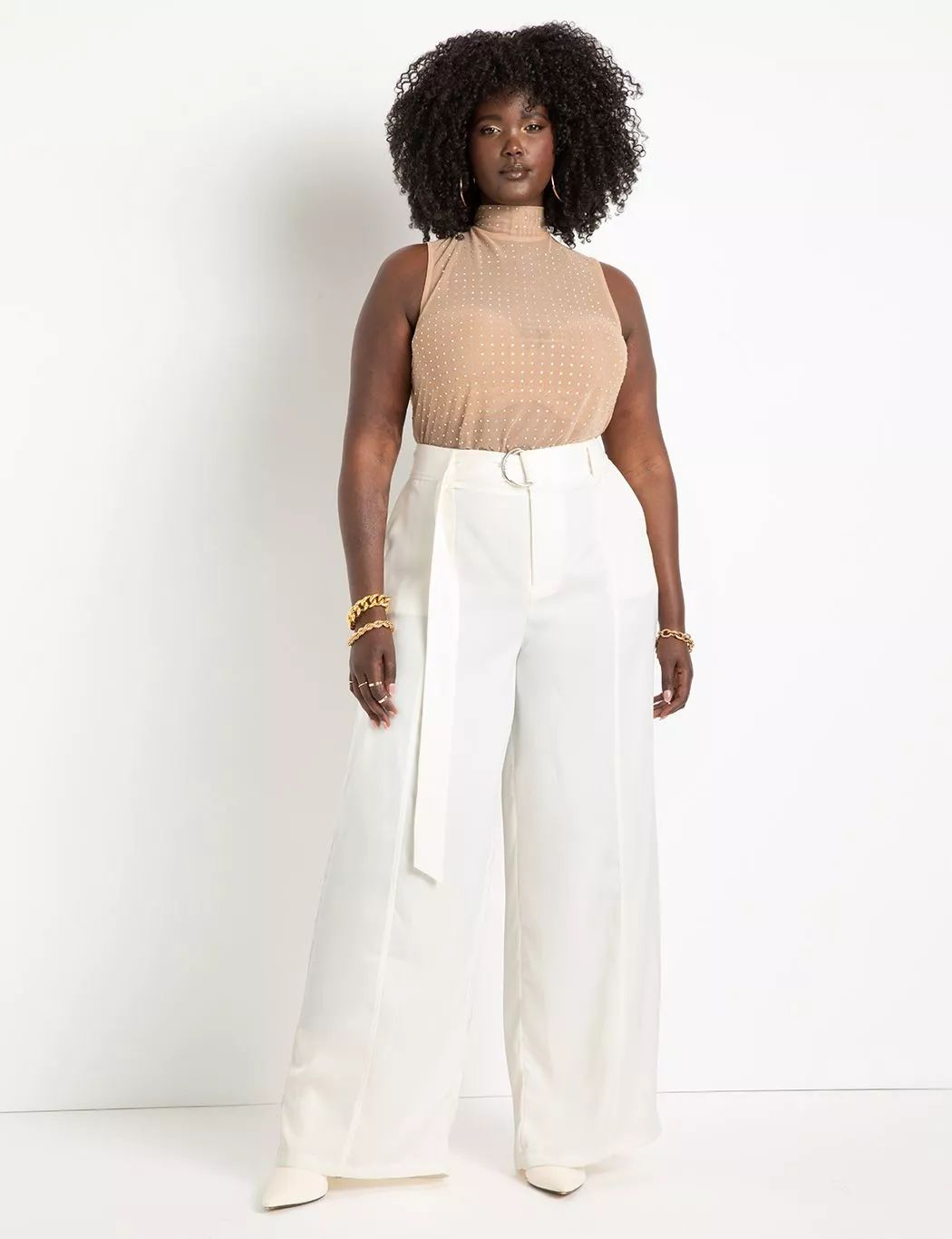 Satin Pintucked Pants With Long Belt | Eloquii