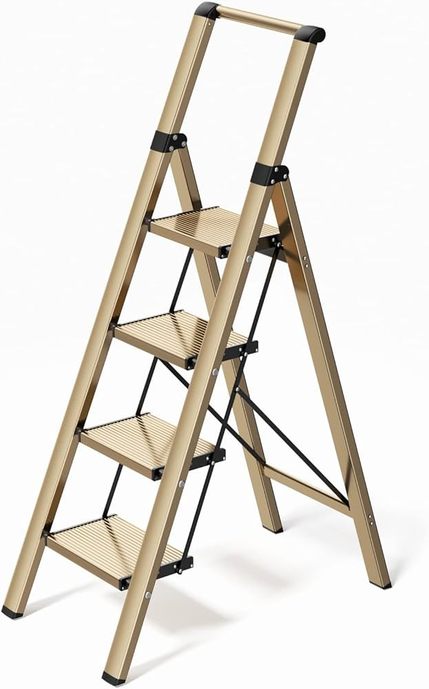 4 Step Ladder,Folding Step Stool with Convenient Handgrip for Home,Office,Kitchen, Aluminum Lightwei | Amazon (US)