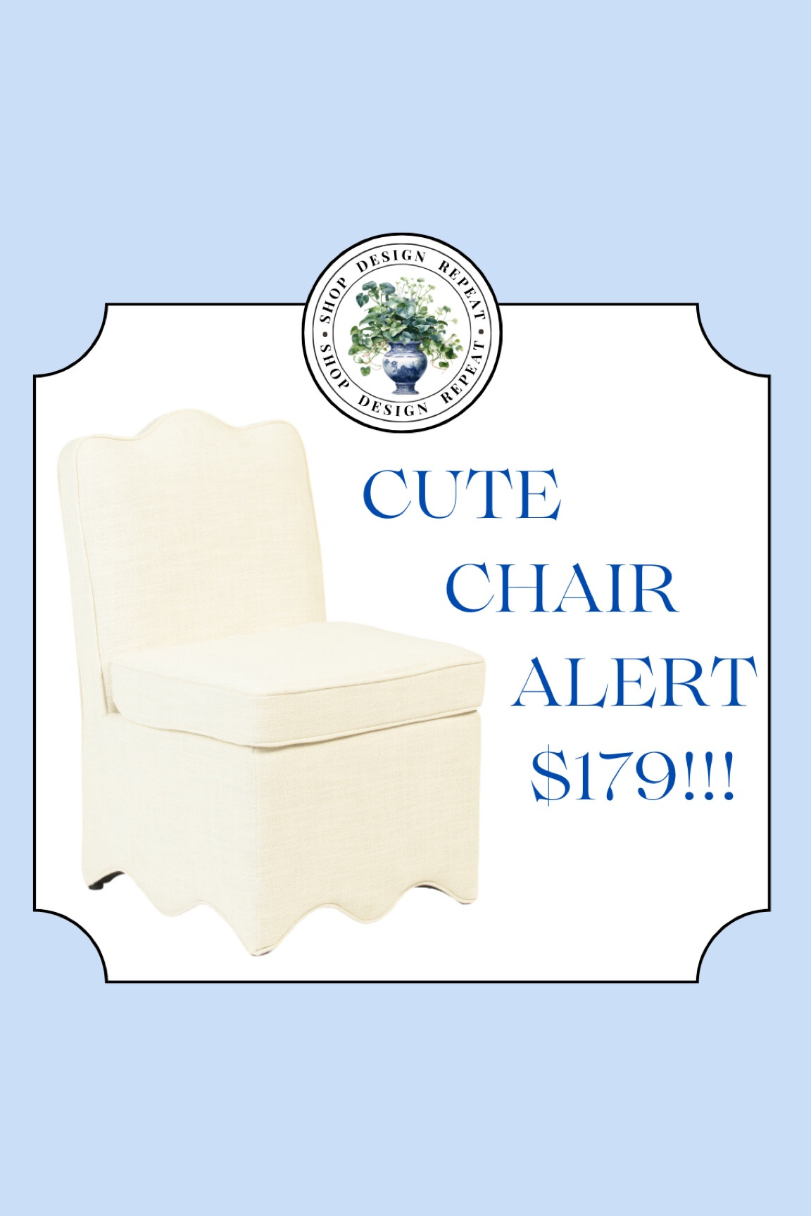 Who loves a scallop? Me!! Especially when it’s on furniture and a great deal. This custom-designer look (at a not-custom designer price) just arrived at one of my favorite shops 💕