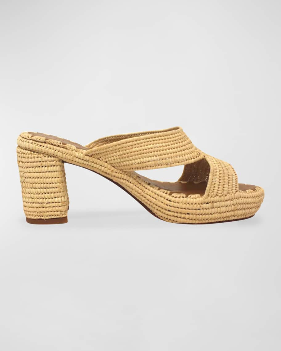 Carrie Forbes Raffia Crisscross Block-Heel Sandals | Neiman Marcus