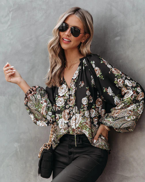 Midnight Garden Floral Satin Top | VICI