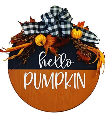 Hello Pumpkin - Wooden - Fall Autumn Door Sign Wreath - Housewarming Gift | Amazon (US)