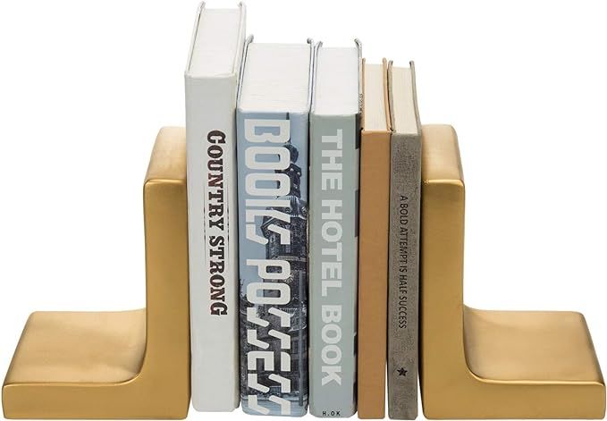 MyGift Modern Decorative Industrial Heavy Gold Concrete Bookends, Set of 2 | Amazon (US)