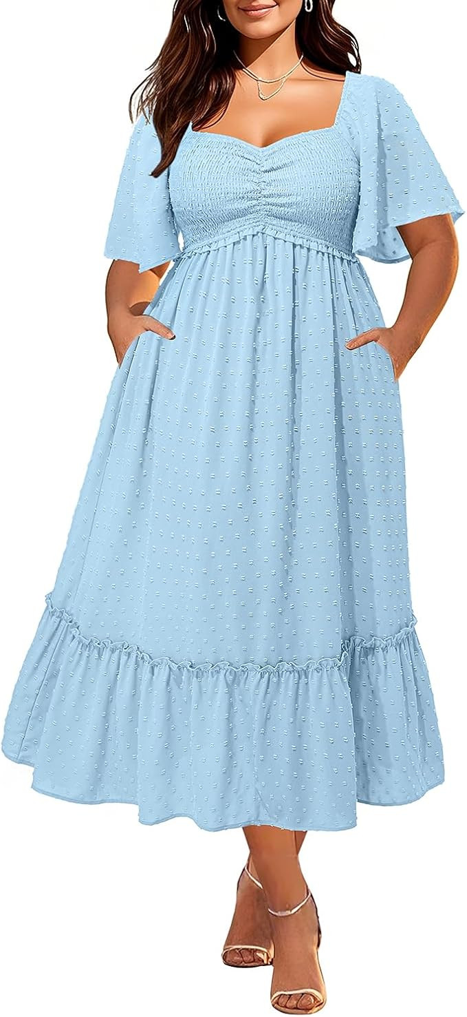 Plus Size Summer Dresses - Maxi Casual Wedding Guest Graduation Easter Long Dress with Pockets | Amazon (US)