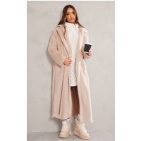 Beige Premium Soft Faux Fur Tailored Maxi Coat | PrettyLittleThing US
