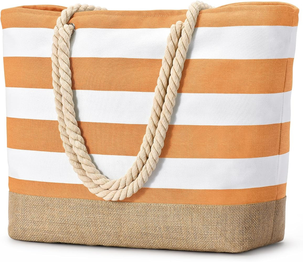 Becokan Beach Bags for Women Large Canvas Beach Tote Bag Beach Bags Waterproof Sandproof Swim Poo... | Amazon (US)