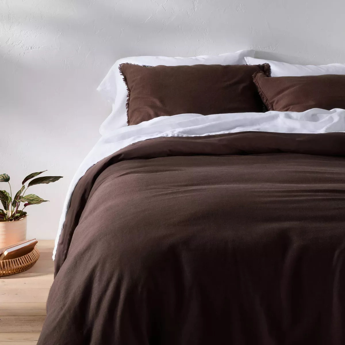 Full/Queen Heavyweight Linen Blend Duvet Cover and Sham Set Olive Green - Casaluna™ | Target
