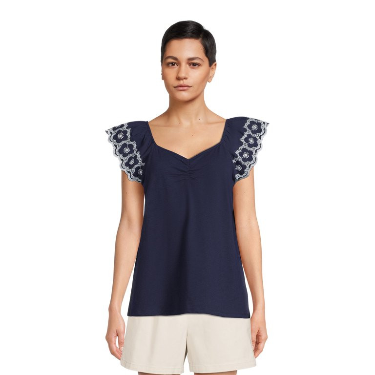 Time and Tru Women's Flutter Sleeve Top | Walmart (US)