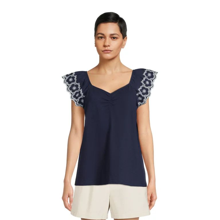 Time and Tru Women's Flutter Sleeve Top | Walmart (US)