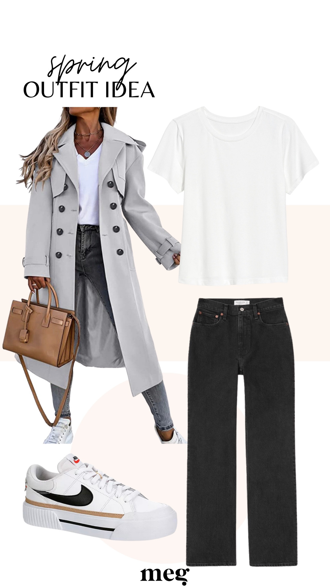 Spring outfit idea!

Trench coat, black jeans, white T-shirt, sneakers, 

#LTKSeasonal #LTKstyletip #LTKfit