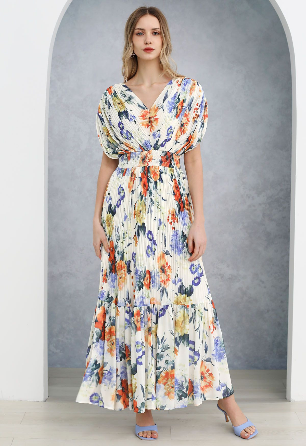 Vernal Blossom Pleated Maxi Dress | Chicwish