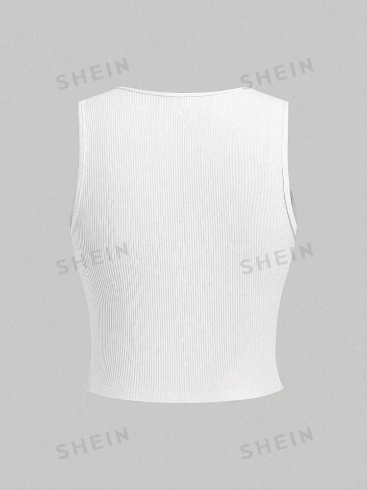 SHEIN Slayr Women's Round Neck Letter Print Stylish Fitted Charming Trendy Tank Top | SHEIN