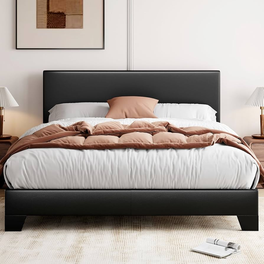 Allewie Queen Bed Frame with Adjustable Headboard, Faux Leather Platform Bed with Wood Slats, Hea... | Amazon (US)