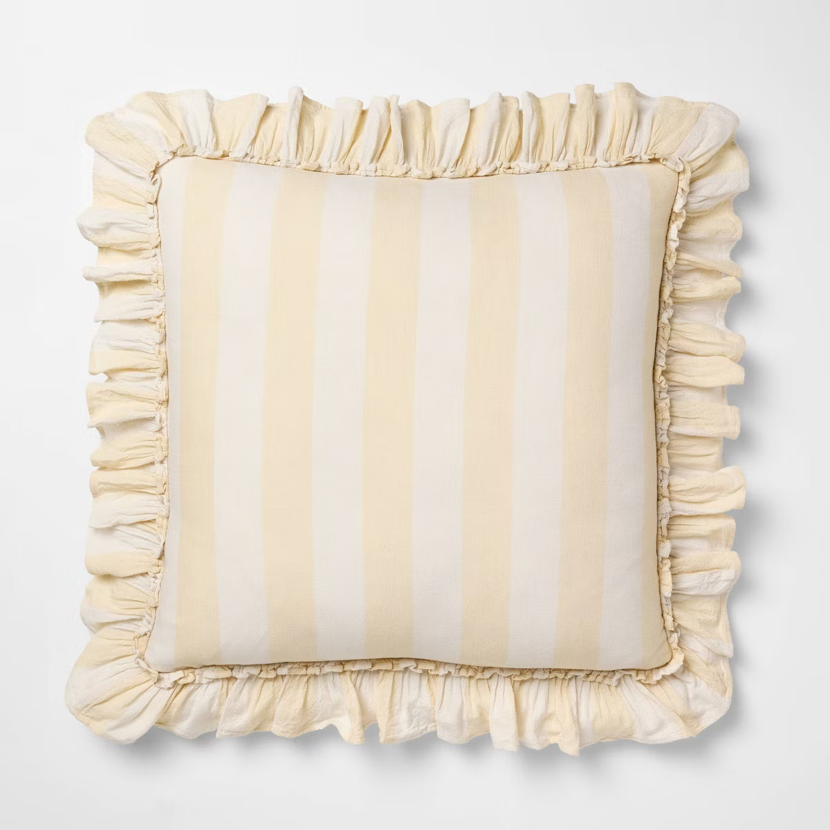 Square Pillow Big Stripe with Ruffle Pale Yellow and Cream - Threshold™ Design with Studio McGe... | Target
