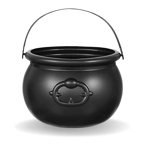 7.5" Halloween Plastic Cauldron, Black Candy Bowl, Large Witch Cauldron Pot Bucket for Halloween Decorations Trick or Treat Holder, Party Supplies Centerpiece | Amazon (US)