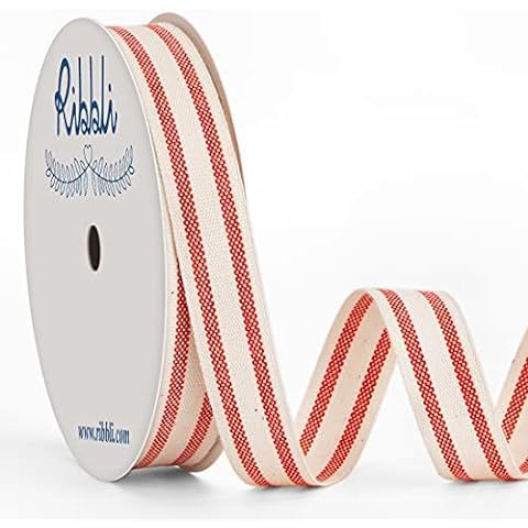 May Arts 5/8-Inch Wide Ribbon, Organic Cotton with Red Stripes | Amazon (US)
