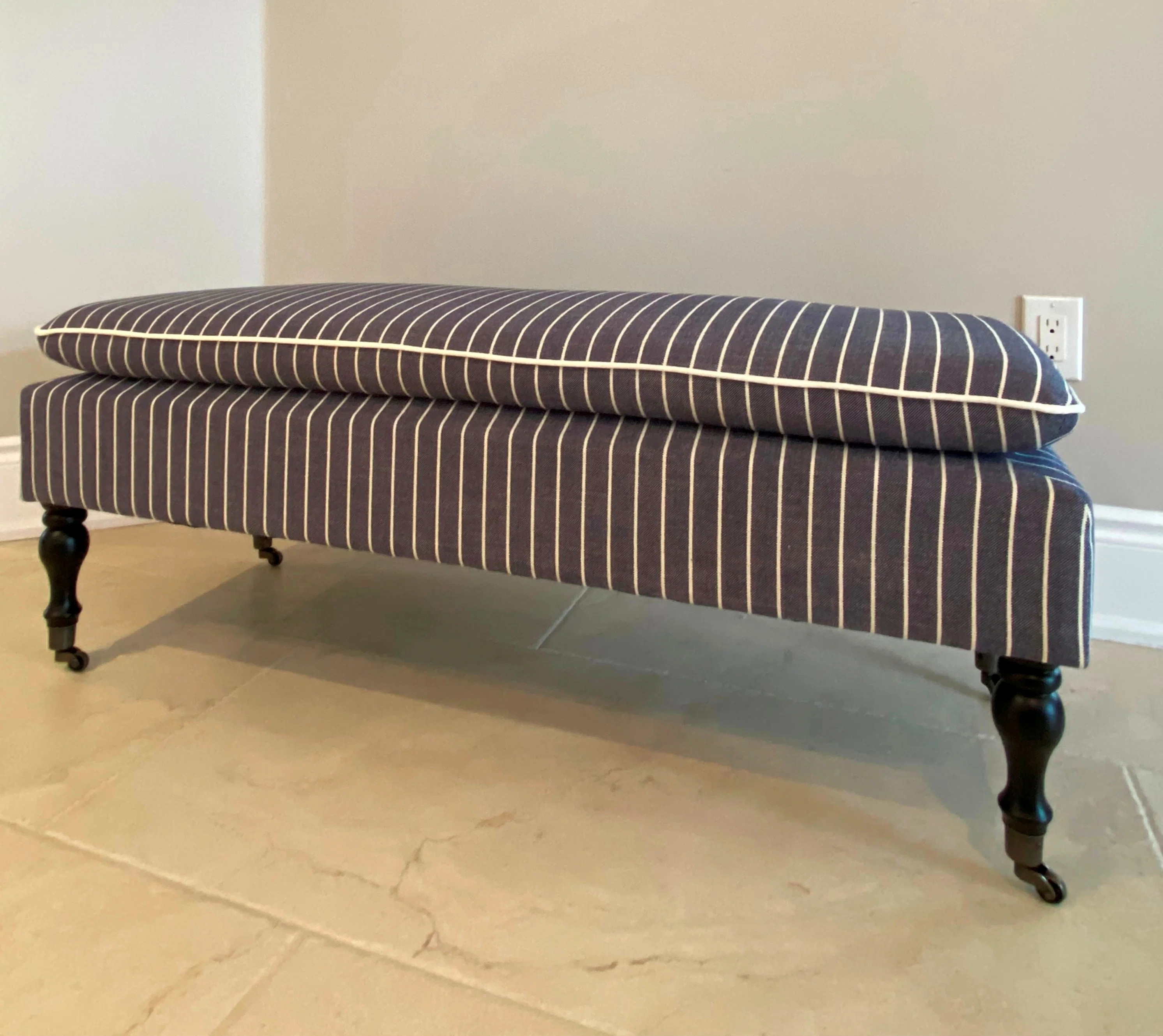 SEAT4U Prebe Bedroom Linen Ticking Stripe Fabric Upholstered Wooden Bench | Wayfair North America