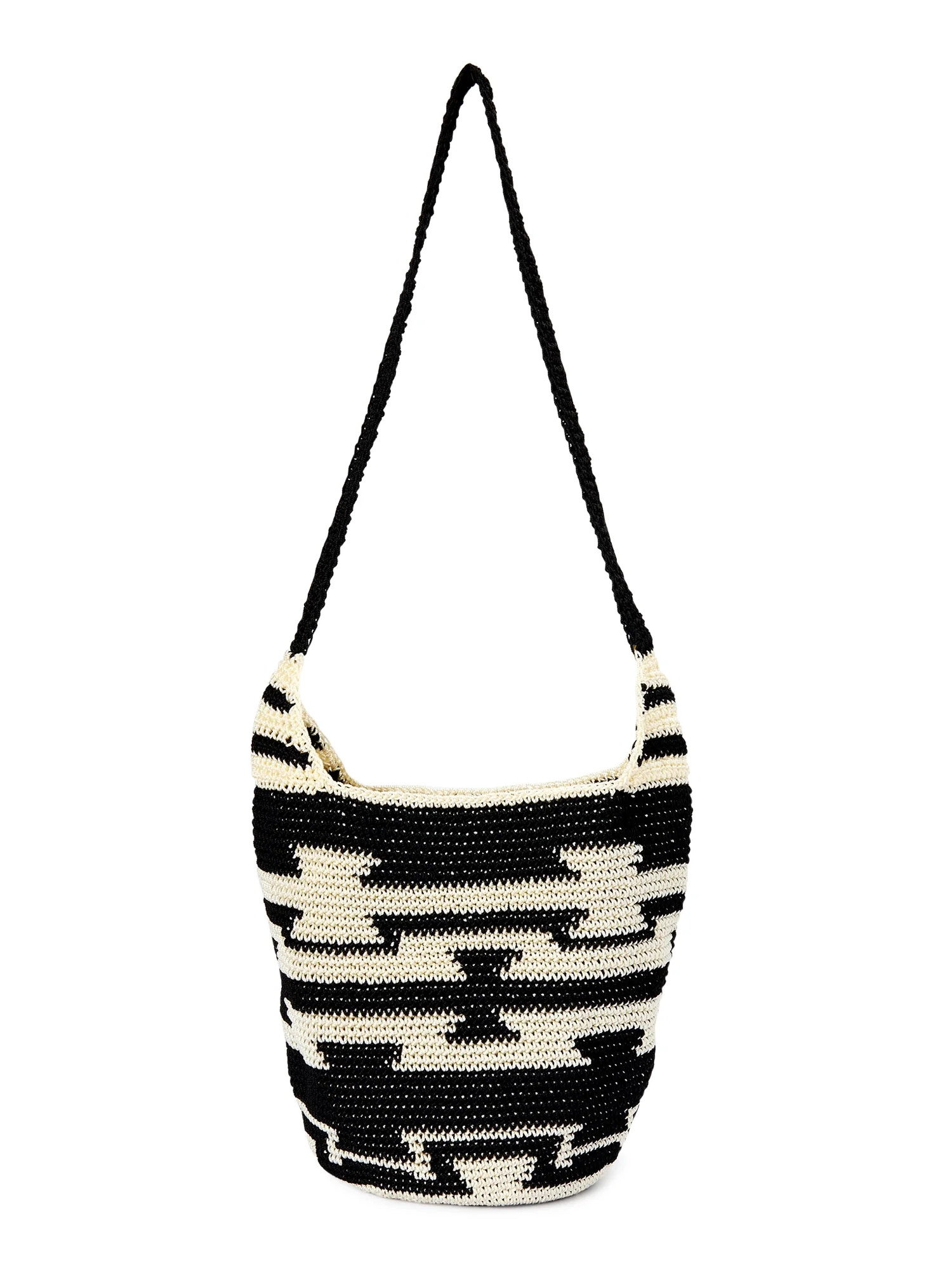 No Boundaries Women's Crochet Hobo Handbag Black White Geo Print | Walmart (US)