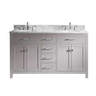 Virtu USA Caroline 60 in. W Double Bath Vanity in Cashmere Grey with Marble Vanity Top and Round ... | The Home Depot