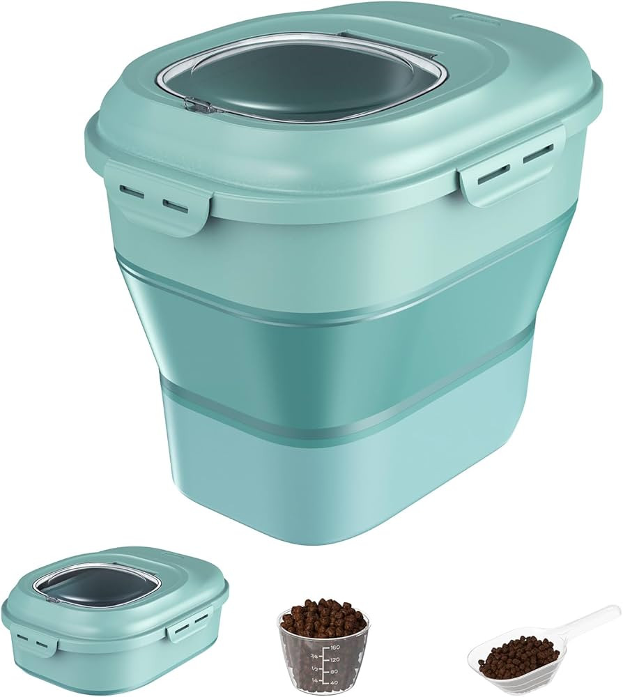 HBlife Collapsible Airtight Pet Food Storage Container, 30 Lb Rice Dispenser with Rolling Wheel M... | Amazon (US)