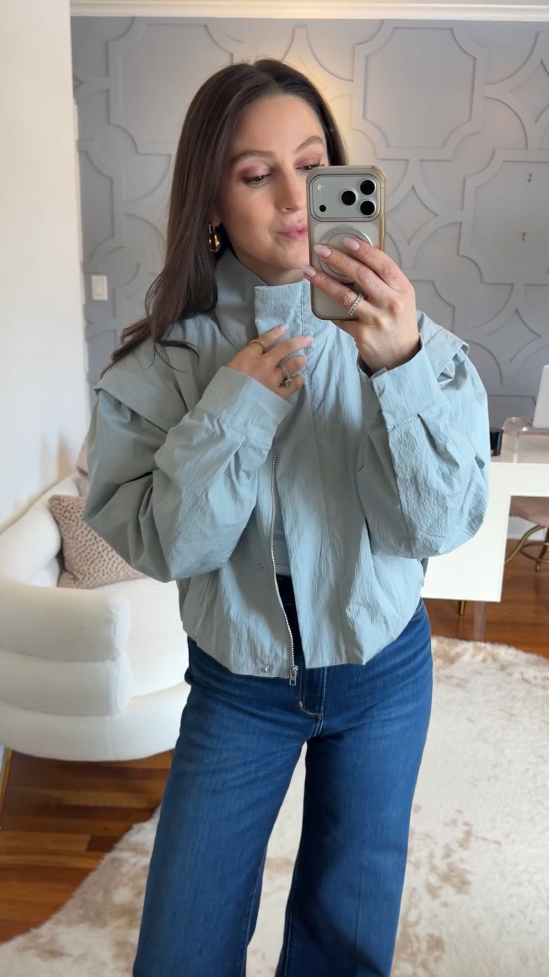 This chic little exaggerated shoulder track jacket is perfect for spring! True to size  

#LTKOver40 #LTKSeasonal