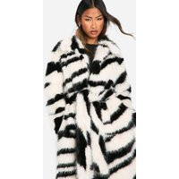 Womens Premium Zebra Faux Fur Coat - Black - 10 | boohoo (US & Canada)