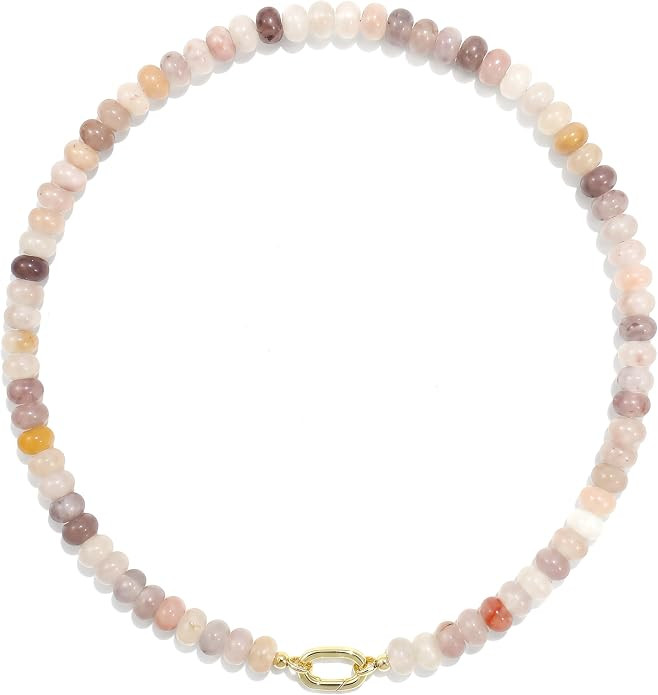Beaded Gemstone Necklaces for Women Bohemian Colored Choker Natural Stone Bead Summer Beach Handm... | Amazon (US)