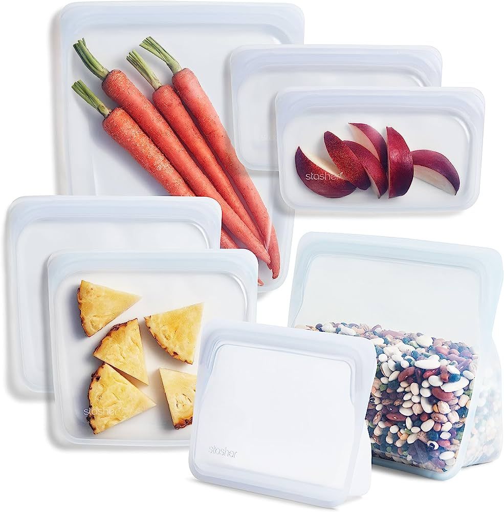 Stasher Platinum Silicone Food Grade Reusable Storage Bag, Clear (Bundle 7-Pack) | Reduce Single-... | Amazon (US)