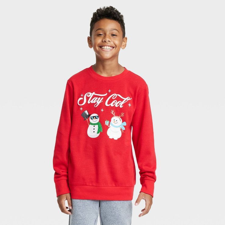 Kids' Snowmen Stay Cool Fleece Sweatshirt - Red | Target
