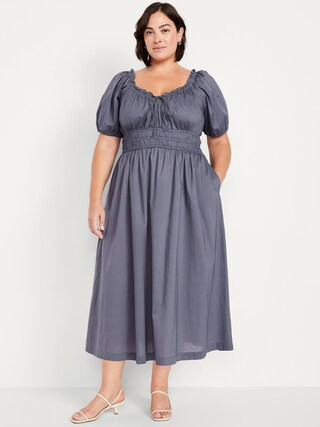 Fit & Flare Puff-Sleeve Midi Dress | Old Navy (US)