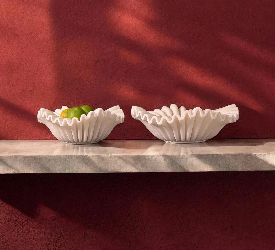 Marble Bowl Ruffle Bowl for Table Centrepiece Kitchen Decor - Etsy | Etsy (US)